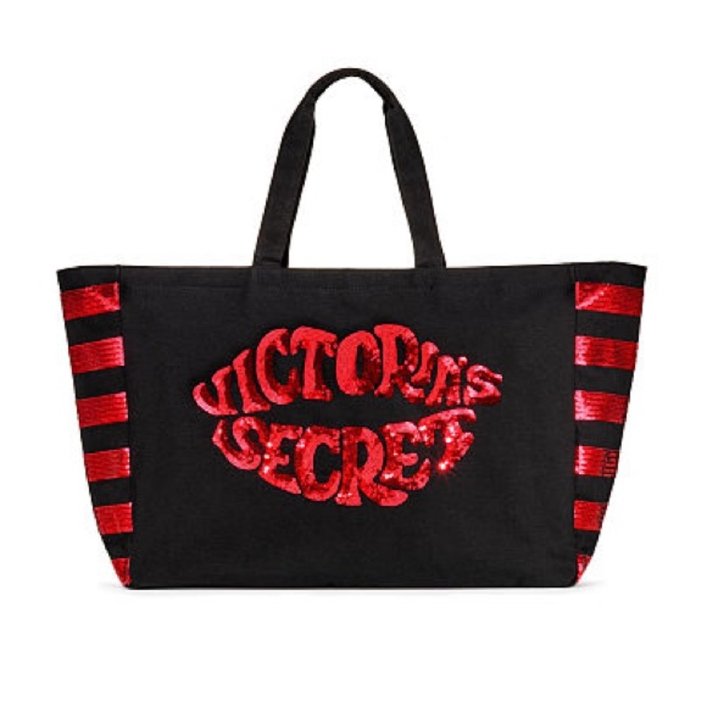 💋2PC VS Sequin Lips Beauty Tote Set